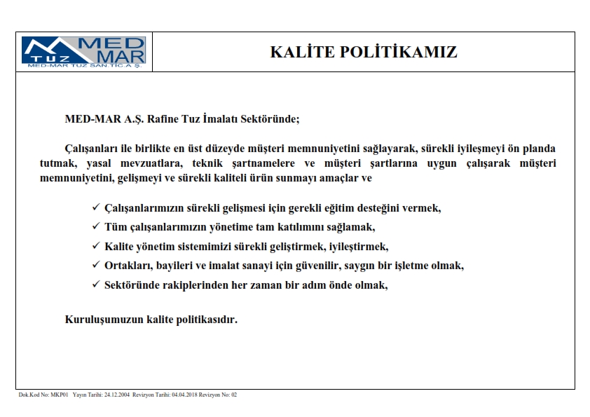 Kalite Politikası